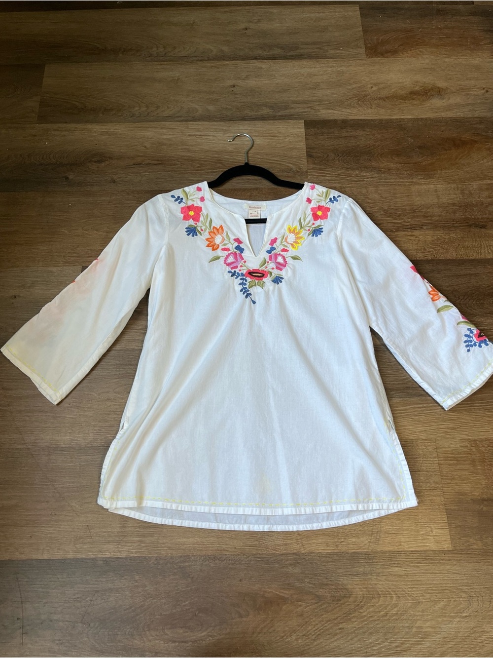 Sundance Floral Embroidered Tunic Top | Women's Small White Boho Peasant Blouse